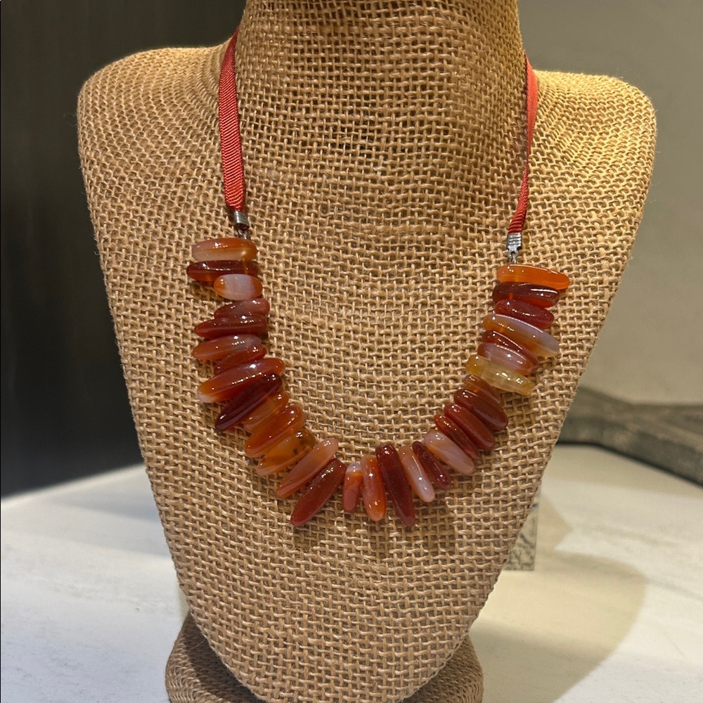 Carnelian Stone Artisan Statement Ribbon Necklace